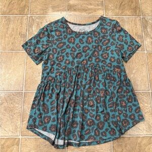 Crazy Train Teal and Brown Leopard Tee